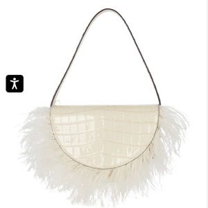 Staud patent leather feather trim bag